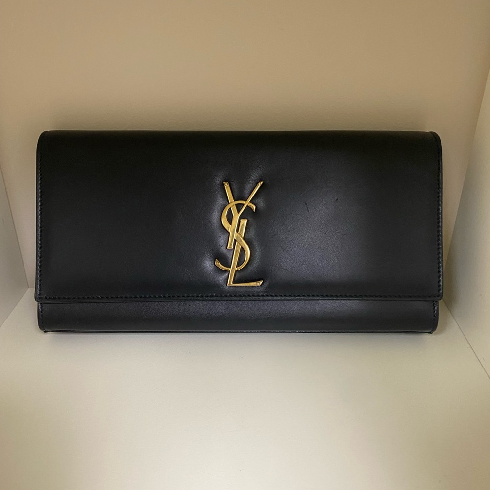 Yves Saint Laurent Kate Calfskin Leather Clutch Handbag Black Classic Clutch